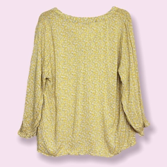 Cynthia Rowley Fall Leaves Patterned Blouse Yellow Long Sleeve V-Neck Womens XL - Picture 2 of 10